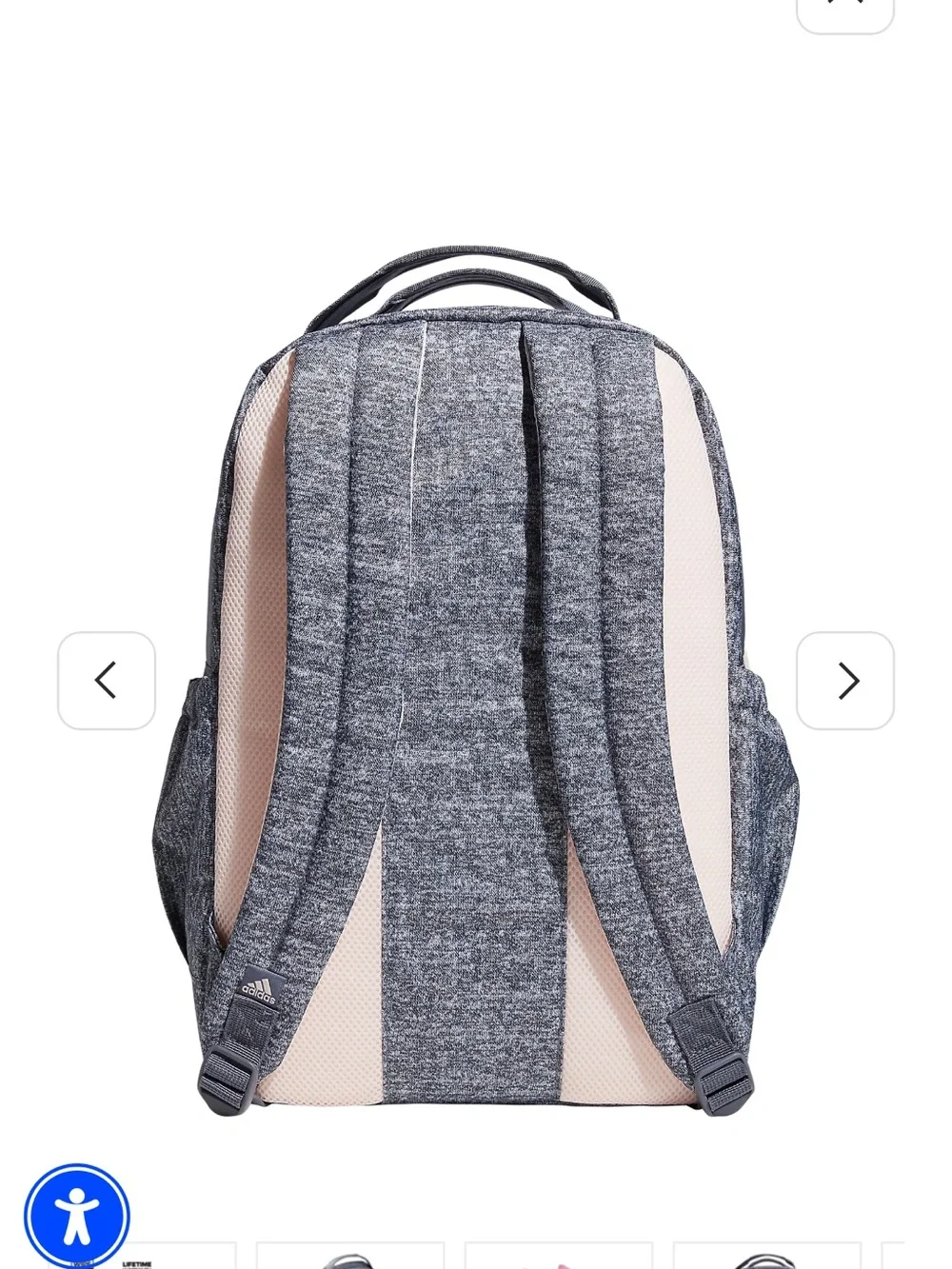 adidas Grey Heather Backpack with Rose Gold Logo and Pink Key Charm